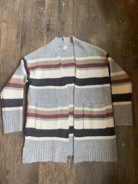 a new day Striped Open-Front Cardigan with Cream, Brown & Gray Size XS